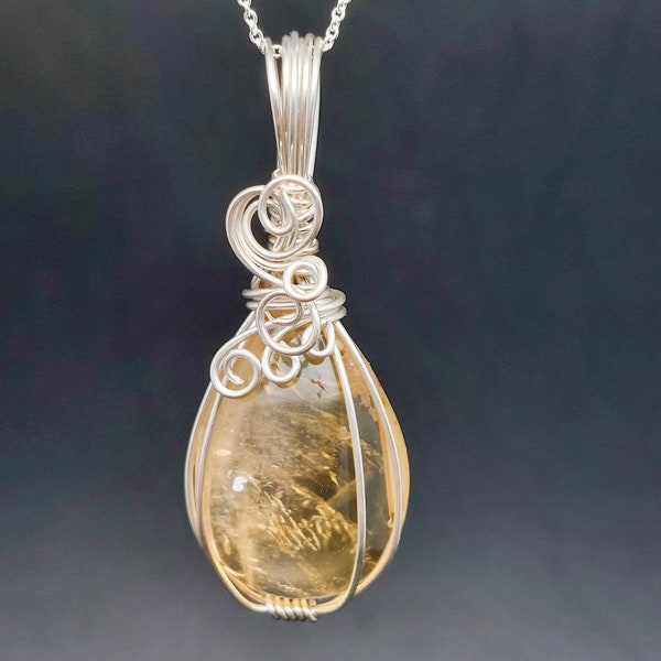 Pendentif en Citrine fil d'argent tissé- pièce unique et rare- Sterling- cadeau de Noël