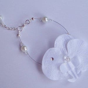 Ensemble de bijoux pour mariée, Parure Mariage, Orchidée blanche: collier bracelet bijou cheveux Boucles d'oreilles image 3