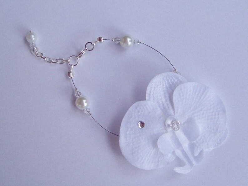 Ensemble de bijoux pour mariée, Parure Mariage, Orchidée blanche: collier bracelet bijou cheveux Boucles d'oreilles image 3