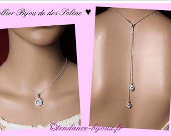 Collier Mariée mariage  avec bijou de dos Gouttes de zircons - Collier de dos - Argent - Or - Or rose - fait main en France