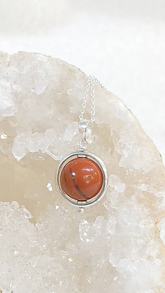 Collier En Argent Massif Avec Pierre Rouge Type Jaspe - Pendentif Cadeau, Occasion