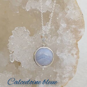 Collier En Perles De Calcédoine Naturelle Dégressives - Lithothérapie - Acier Inoxydable