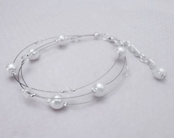 Bridal bracelet wedding bracelet - pearls in white (or ivory) glass and Crystal - nickel free - set - wedding necklace