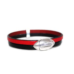 Leather bracelet with clasp rugby ball silver plated Customizable Bracelet cuir avec fermoir ballon de rugby plaqué argent Personnalisable