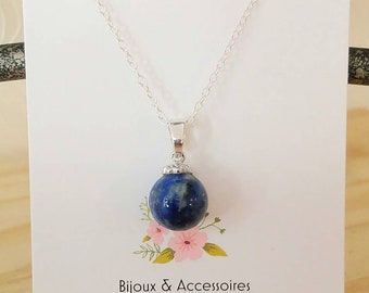 Lapis Lazuli necklace - stone pendant - fine stone jewelry - protection, wisdom, self-confidence - Lithotherapy - silver chain