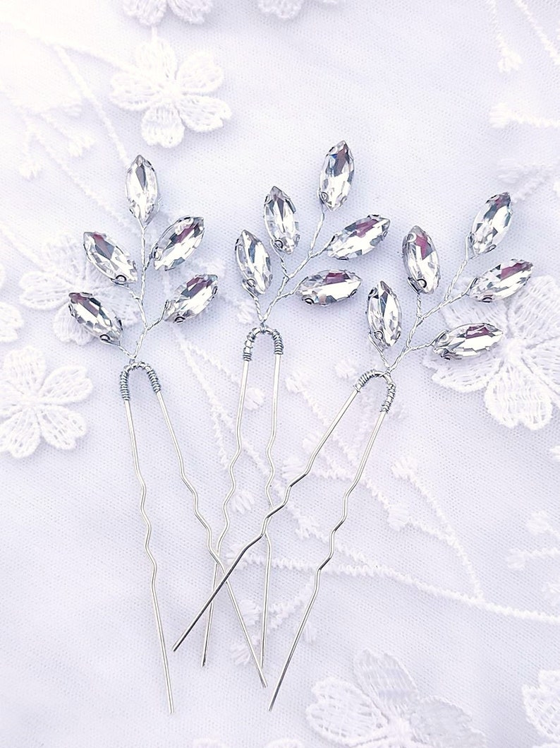 Wedding hairstyle Swarovski crystal wedding bridal bun pins crystal clear Silver Silver hair pin Country boho image 2