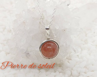 Sunstone & silver necklace - natural stone pendant - silver chain - Lithotherapy- Luck, Happiness