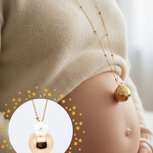 Gold Pregnancy Bola & Mother-of-Pearl Flower Stainless Steel Chain Maternity Mom image 2