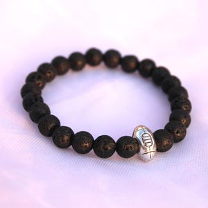 Men&#39;s Bracelet - Lava Stones - Rugby Ball - Elastic Bracelet - Fine Stones Bracelet - Lithotherapy