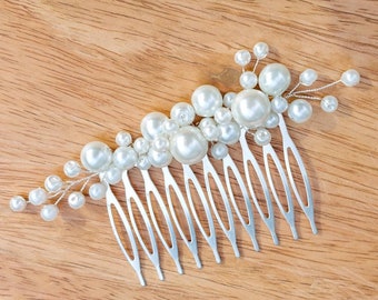 Wedding hairstyle - Glass pearl hair comb, wedding bride - Ivory or white - Gold or Silver -