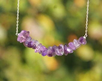 Necklace Amethyst & silver Sterling - necklace gemstones - precious necklace - purple stones - purple - wisdom, concentration, meditation