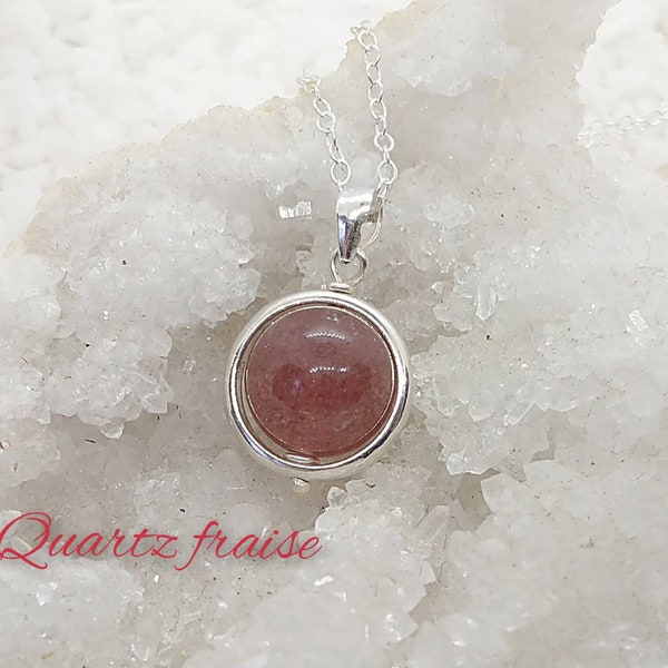 Collier Quartz fraise et argent - Pierre naturelle - pendentif en pierre- chaîne en argent - Lithotherapie- douceur, détente, relaxation