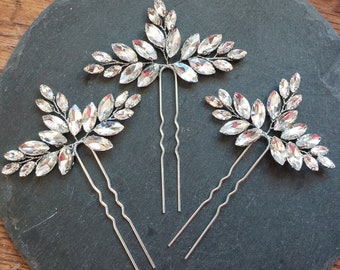 Wedding hairstyle - Swarovski crystal wedding bridal bun pins - crystal clear - Silver - Silver - hair pin, Art deco style