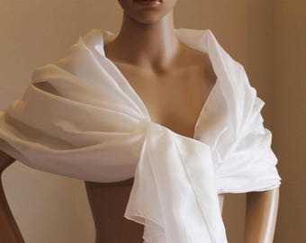White Silk Wedding Stole  Etole de mariée en soie blanche