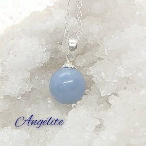 Angelite Necklace - Natural stone - stone pendant - silver chain - Lithotherapy - self-confidence, harmony, peace