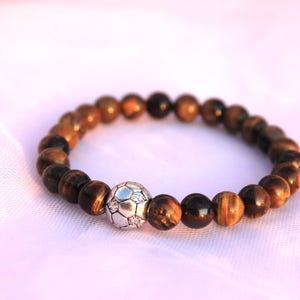 Bracelet Homme Pierres Oeil de Tigre Ballon de Football Bracelet élastique Bracelet quartz Lithotherapie image 5