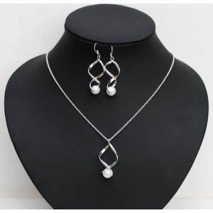 Twist necklace earrings set, color of your choice, 925 silver chain and earrings, bridal wedding evening image 3