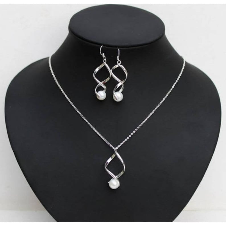 Twist necklace earrings set, color of your choice, 925 silver chain and earrings, bridal wedding evening image 3