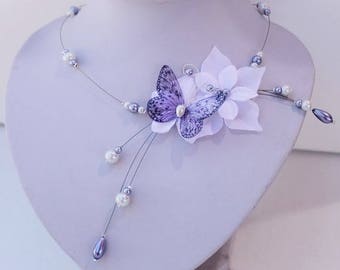 Wedding jewelry set - bridal set - Necklace, bracelet and earrings - Flower and butterfly in parma and white (or ivory)