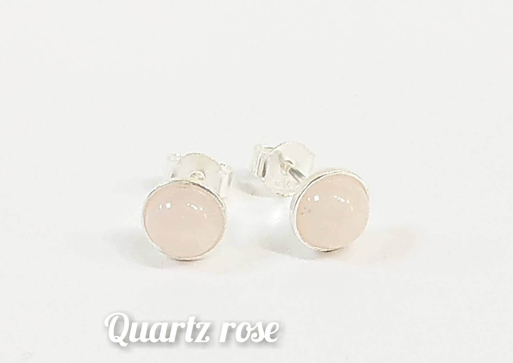 Boucles D'oreilles Clous Puces En Argent 925 - Quartz Rose 8mm - Marque Petugons - Neuf Avec étiquettes