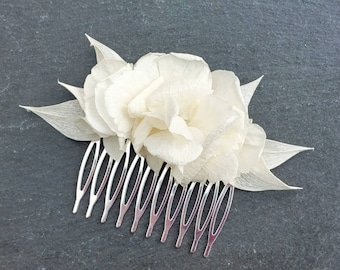 Bijou de cheveux mariage - peigne feuilles et fleurs naturelles stabilisées pour mariée - argent- chignon mariée - coiffure mariage bohème