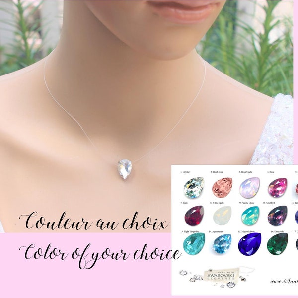 Bruiloft ketting-Bridal ketting-Solitaire Swarovski drop op transparante nylon garen-Crystal kleur van uw keuze-