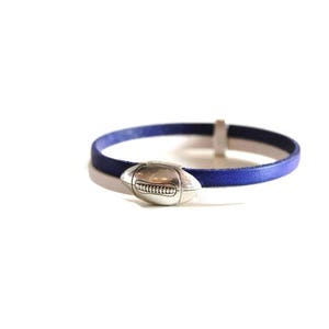 Leather bracelet with clasp rugby ball silver plated Customizable Bracelet cuir avec fermoir ballon de rugby plaqué argent Personnalisable