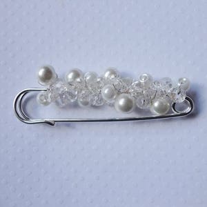 Broche remonte traine pour mariage Accroche traine pour robe mariée perles de verre nacrées blanches perles cristal image 2