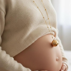 Gold Pregnancy Bola & Mother-of-Pearl Flower Stainless Steel Chain Maternity Mom image 3