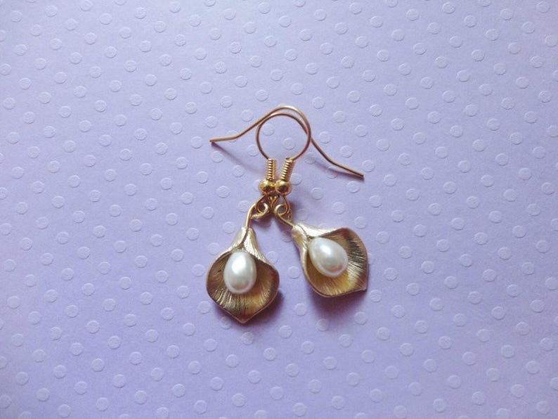 earrings gold plated lilies wedding evening bridal pearls CAlla Jewelry set wedding bridal necklace bracelet
