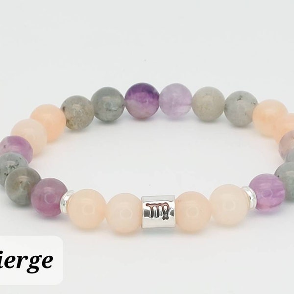 Bracelet Zodiaque en pierres naturelles- Signe VIERGE : Opale rose,  labradorite et fluorite, Lithotherapie, Bienfaits ,