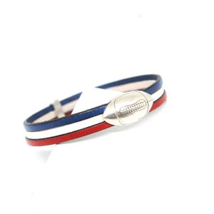 Leather bracelet with clasp rugby ball silver plated Customizable Bracelet cuir avec fermoir ballon de rugby plaqué argent Personnalisable