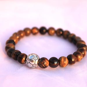 Bracelet Homme Pierres Oeil de Tigre Ballon de Football Bracelet élastique Bracelet quartz Lithotherapie image 1