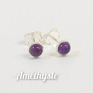 Ear nails in solid silver and amethyst 4mm- fleas, earrings. Anti-stress, balance, serenity