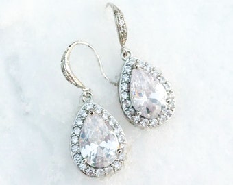 Bridal wedding earrings "Solène" - Zircons - Silver - wedding necklace - bridal necklace