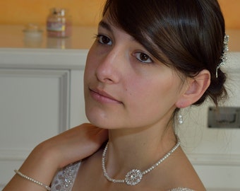 Bridal necklace beads swarovski crystals retro vintage Collier de mariée perles de verre