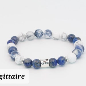 Zodiac bracelet in natural stones - SAGITTARIUS sign: lapis lazuli, Sodalite and Howlite Lithotherapy, Benefits,
