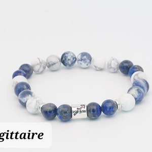 Bracelet Zodiaque en pierres naturelles- Signe SAGITTAIRE : lapis lazuli,  Sodalite et Howlite  Lithotherapie, Bienfaits ,