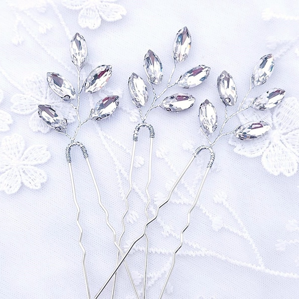 Wedding hairstyle - Swarovski crystal wedding bridal bun pins - crystal clear - Silver - Silver - hair pin - Country boho