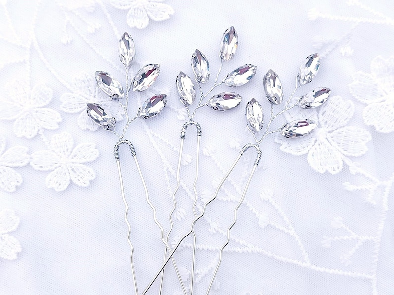 Wedding hairstyle Swarovski crystal wedding bridal bun pins crystal clear Silver Silver hair pin Country boho image 1