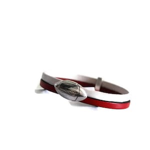 Leather bracelet with clasp rugby ball silver plated Customizable Bracelet cuir avec fermoir ballon de rugby plaqué argent Personnalisable
