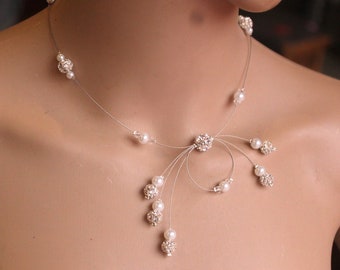 Wedding necklace - bridal necklace - ivory, white or personalized - pearl beads - swarovski crystal beads - wedding set, parure