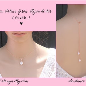 Wedding Bridal Necklace - rose gold - Soléna - with back jewel Zircon drops wedding back necklace