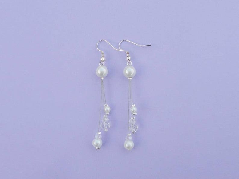 Boucles d'oreilles mariage, boucles d'oreilles pour mariée, perles de verre ivoire blanc cristal Argent 925 image 1