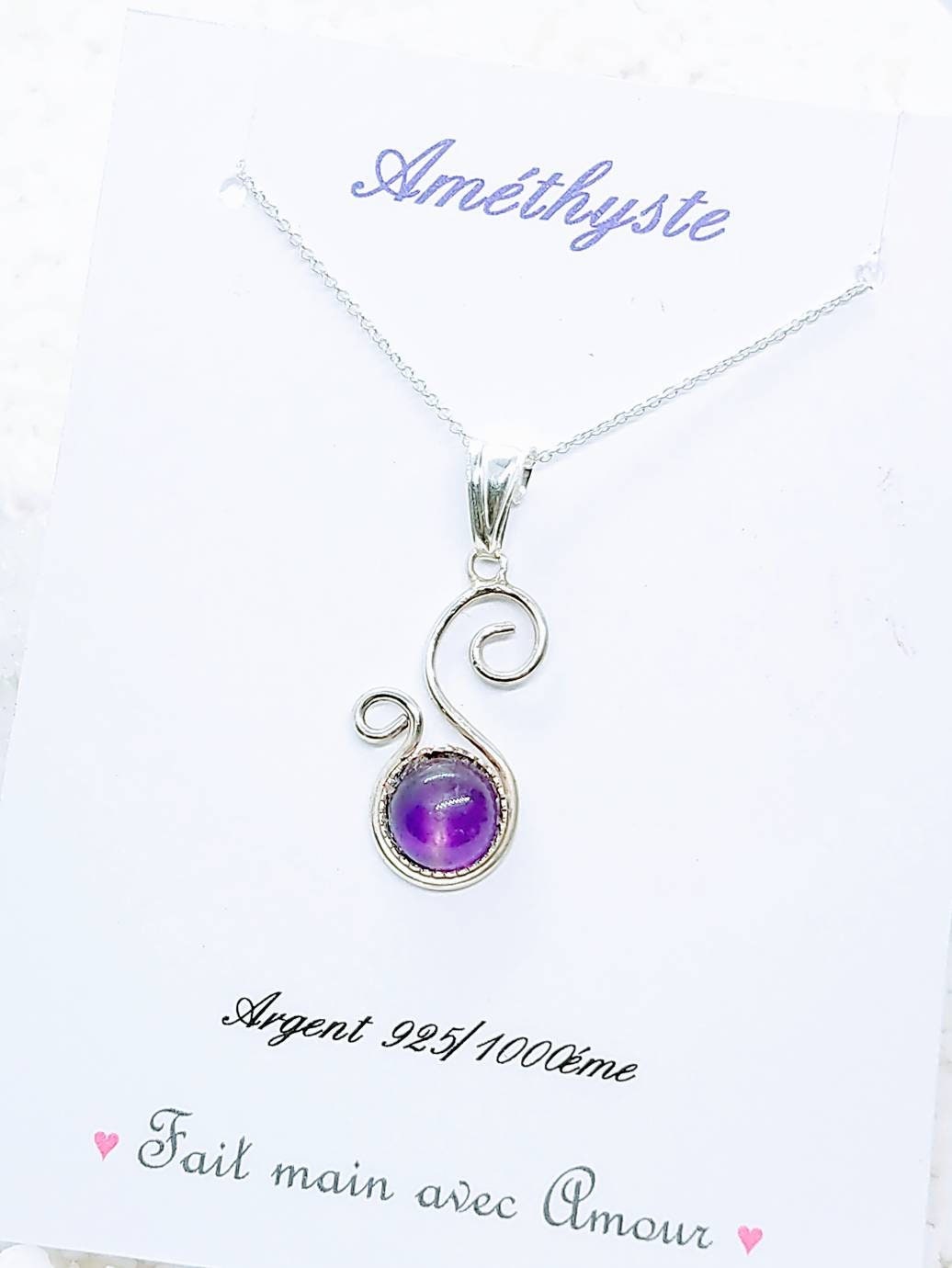 Pendentif Argent 925 Avec Cristal Améthyste - Occasion Bon état, Cadeau Idéal Lithothérapie