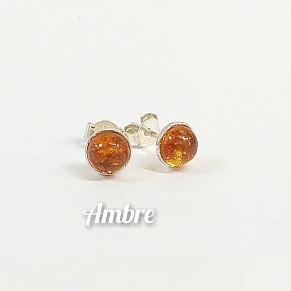 Stud earrings in solid silver and Amber 6mm - chips, Optimism earrings, expression