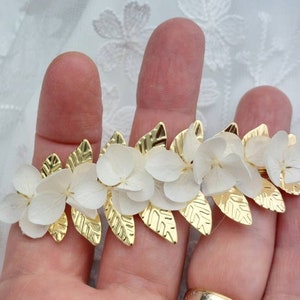 Wedding Hair Jewel - bay laurel comb for bride - glass beads - crystal beads - ivory or white - gold version