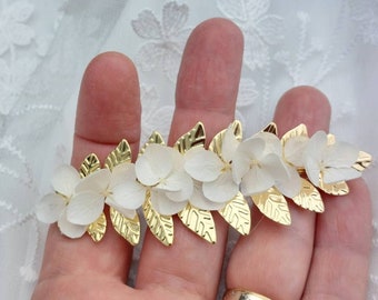 Wedding Hair Jewel - bay laurel comb for bride - glass beads - crystal beads - ivory or white - gold version