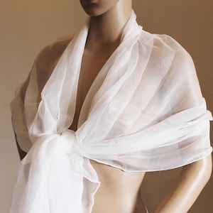White Stole Chiffon silk Bridal Wedding Handmade  Etole de mariée en mousseline de soie
