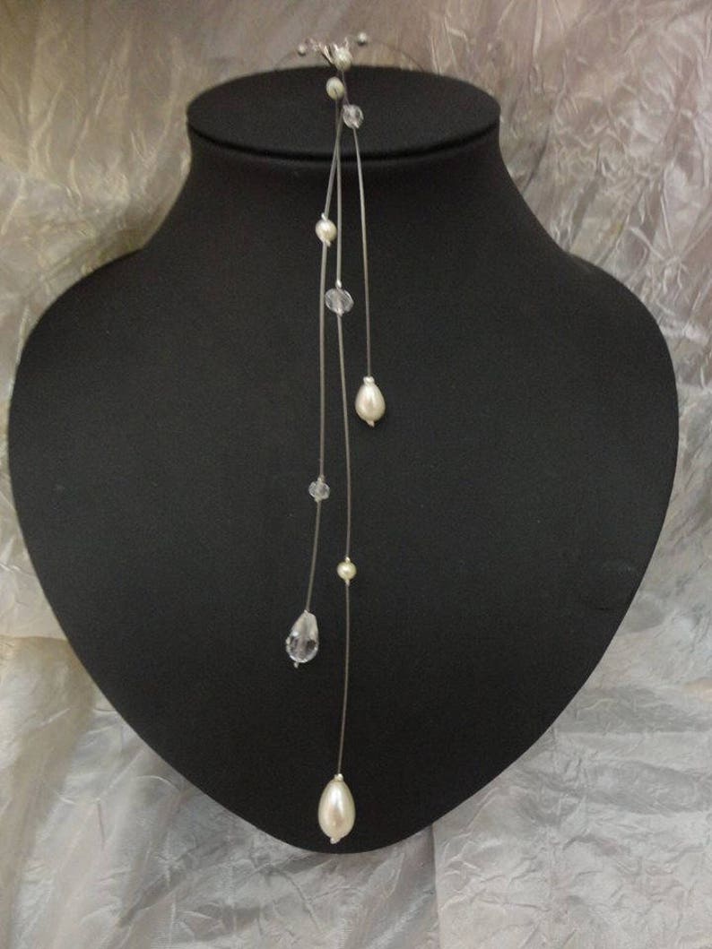 Collier De Mariée Flottant En Perles Blanches - Réglable - Occasion